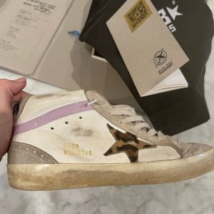 Golden Goose Mid Star, white leather leopard star, size 38